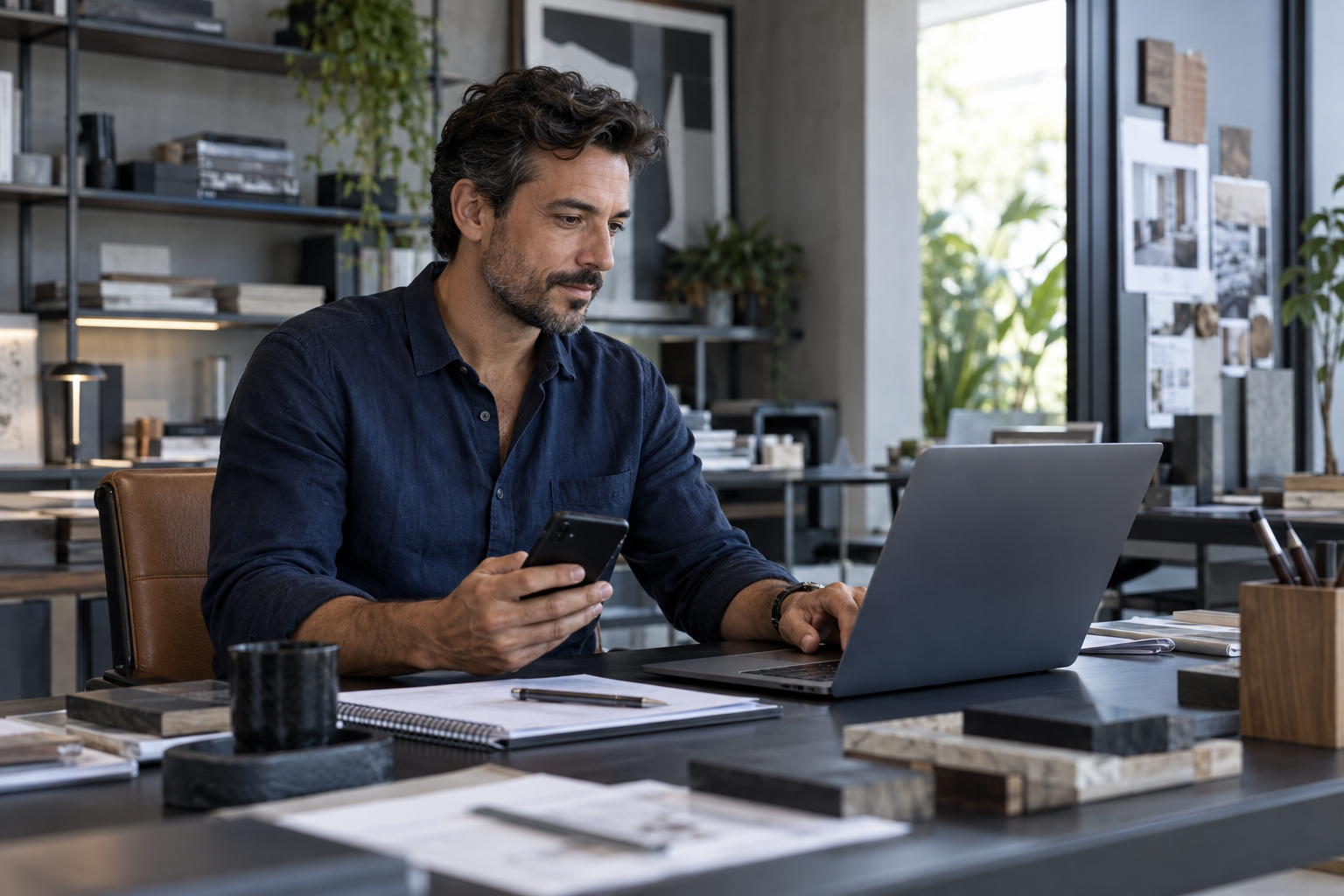 Empresário gerenciando sua operação pelo notebook